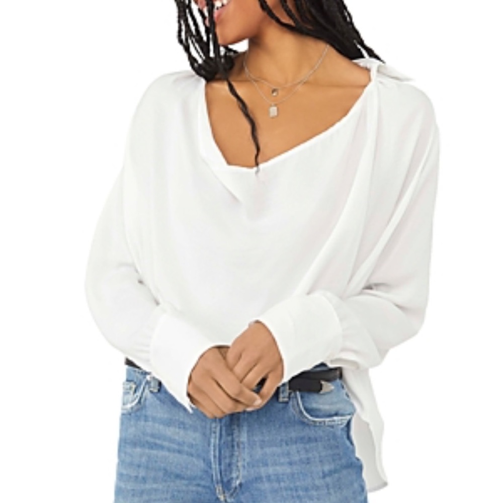 Free People White Shine Bright draped Blouse Sz XS
